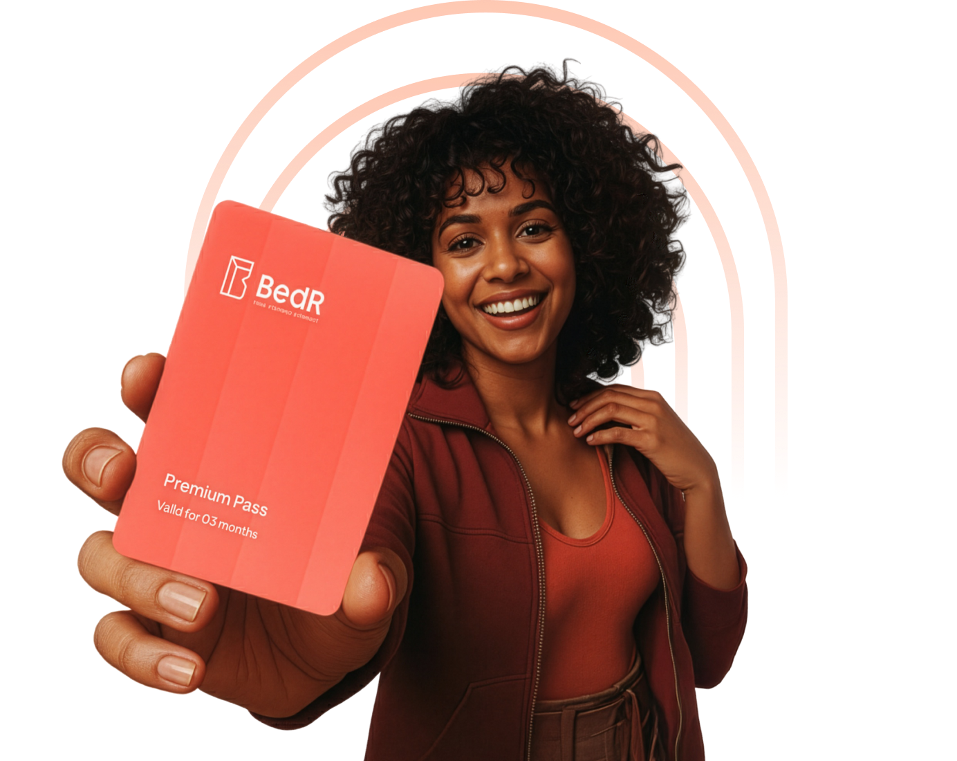Woman holding BedR Premium Pass