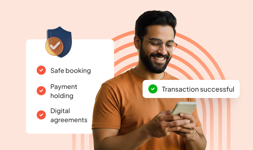 Smiling man with secure transactions features